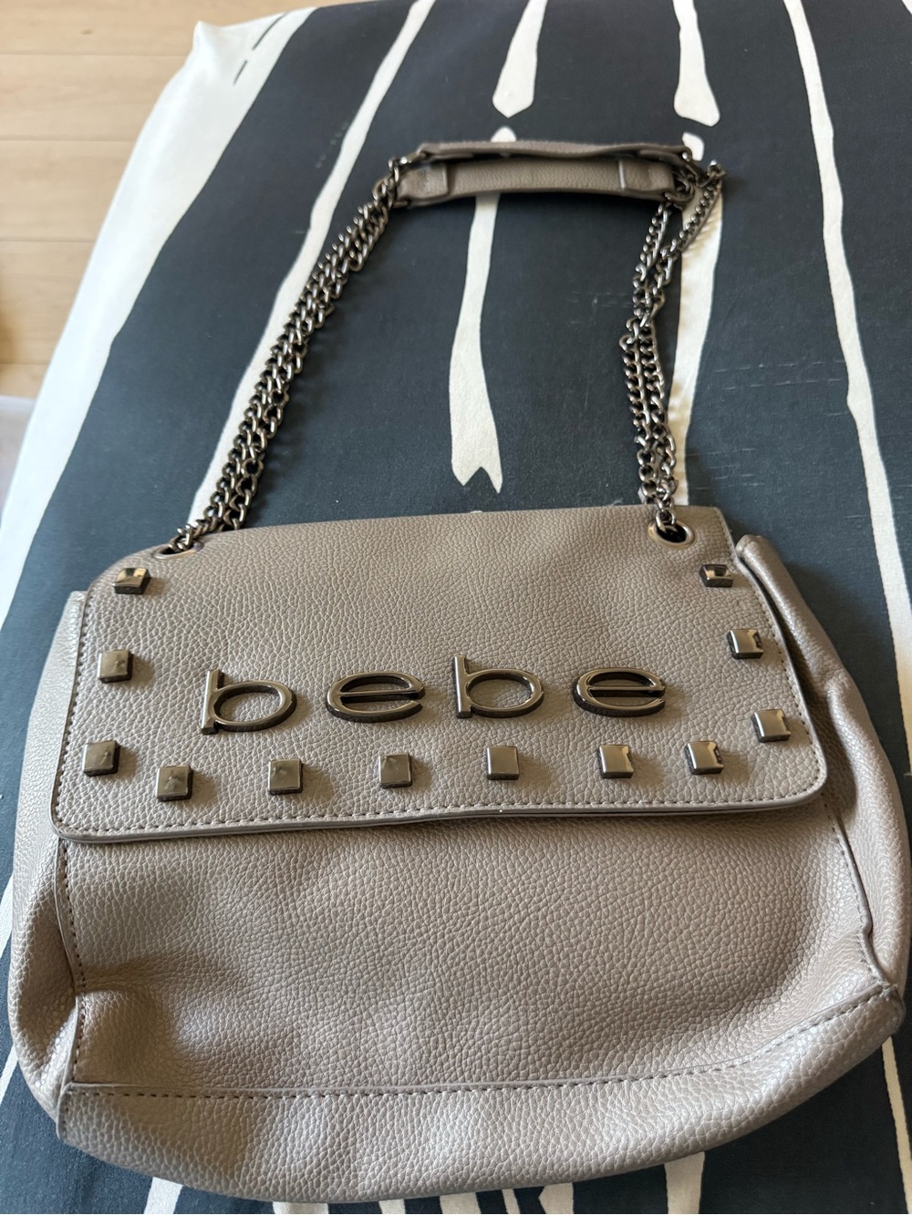 bebe gray Pebbled Leather Shoulder Bag with Chain Strap